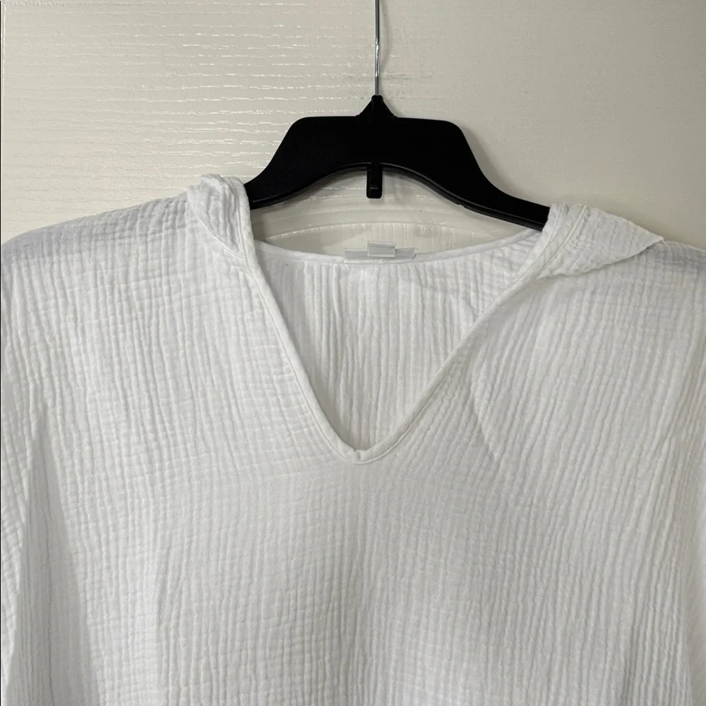 J Jill White‎ Cotton Guaze V-Neck Hoodie Size XL - Picture 2 of 5